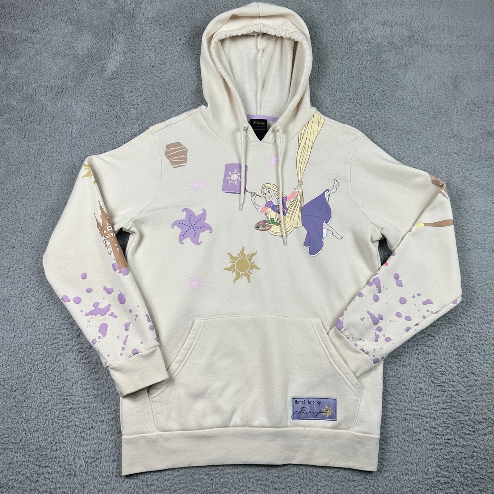 Disney Princess Rapunzel Mural Our Universe Hoodie Womens Small Cream Fleece‎